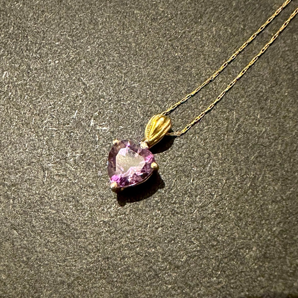 Necklace and Earrings Matching Set Purple Crystal Heart